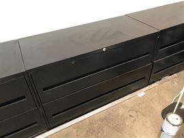 3 extra large black file cabinets (2 drawer, 30" wide lateral files with lock)