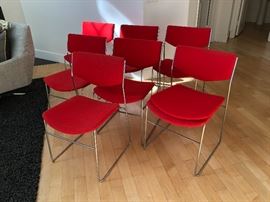 Red mid century chairs - 7 newly reupholstered