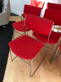 Red mid century chairs - 7 newly reupholstered