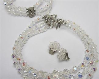 FACETED GLASS NECKLACE, BRACELET AND EARRINGS
