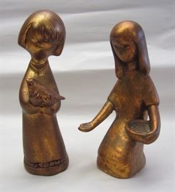TWO MID CENTURY PORCELAIN FIGURES OF GIRLS WITH BRONZE GILT FINISH
