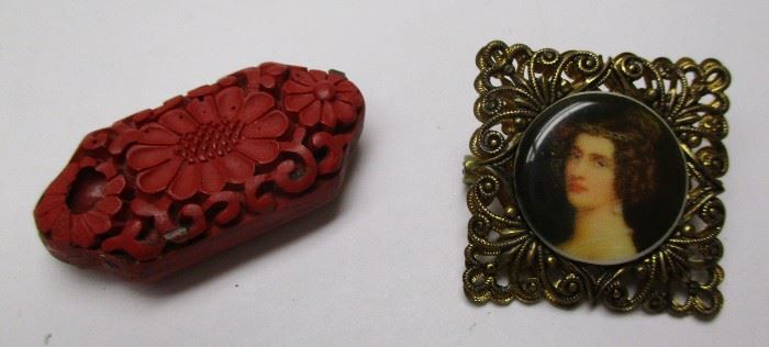 CHINESE RED BEAD, AND WEST GERMAN FILIGREE PIN
