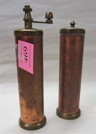 ITALAIN COPPER AND BRASS SHAKER AND PEPPER GRINDER