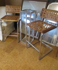 1970s leather and wood stools