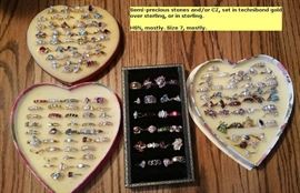 So. Many. Rings! These are all gold over sterling (Technibond mostly) or sterling silver settings. Semi-precious stones or CZ. Size 7