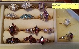 These rings are set in 10k Gold and have semi-precious stones or CZ.