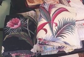 2 patterns of barkcloth. Black is rougher but could be good cutters. Yellow has 2 panels that will be great for projects.