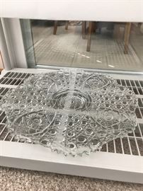 Vintage glass punch bowl set and a matching plater