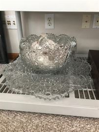 Large vintage punch bowl set and a matching plater