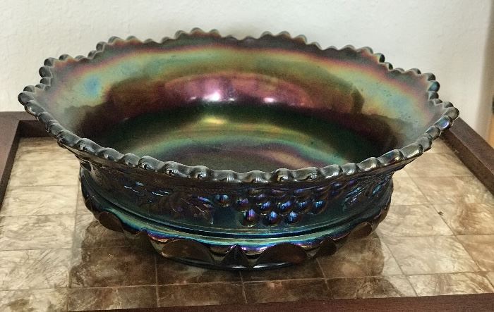 large grape and cable Northwood carnival glass fruit bowl