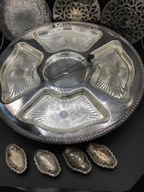 Silver plate appetizer Tray Trivets and salt dishes https://ctbids.com/#!/description/share/108199