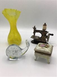 Antique German made Sewing machine, Porcelain box and whale https://ctbids.com/#!/description/share/108209