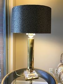 Brass and Lucite lamp with Leopard Shade https://ctbids.com/#!/description/share/108220