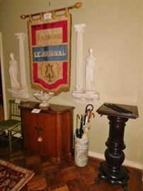 Antique French parade banner, Pair of Hollywood Regency wall ornaments