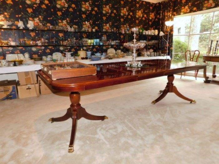 Traditioinal mahogany two-pedestal dining table