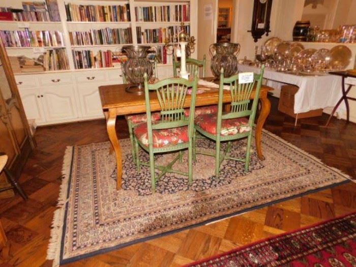 Small French style dining table, four painted French style chairs