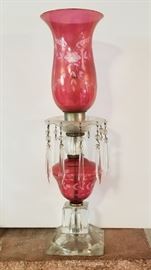 Pair of glass lamps with hanging crystals