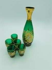 Czechoslovakian green glass set