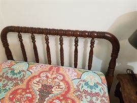 Vintage hardwood twin bed and bedding