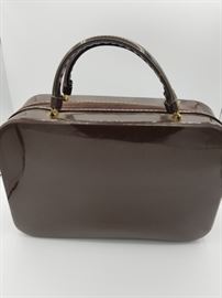 brown patent leather vintage handbag