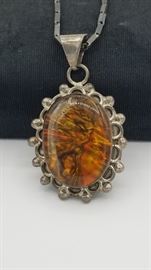 Amber and sterling pendant