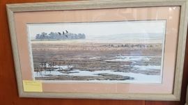 "Canada Geese at Elkhorn" Dave Sellers, acrylic on canvas, 1991, measures 39" x 23"