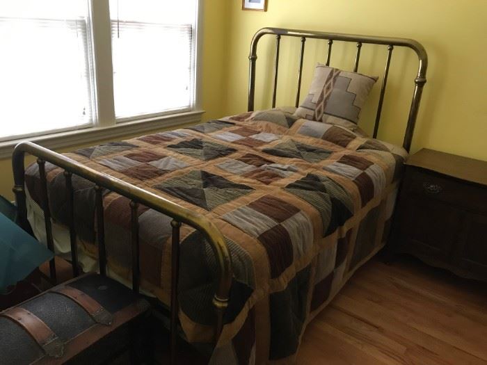 #15 antique full brass bed frame w mattress   $175.00