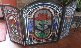 Stained glass fireplace screen
