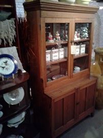 Vintage hand crafted step-back cupboard, in one piece.  Pegged construction.