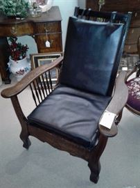 Vintage Morris Style reclining chair on caster wheels, restored and with new cushions