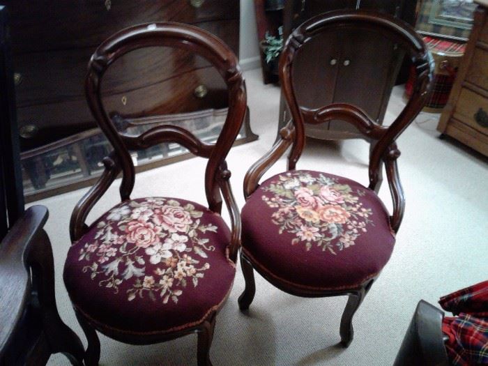 parlor chairs with needlepoint seats, beautiful conditon