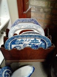 large porcelain serving platters, blue transferware