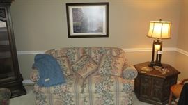 Flower Love Seat, End Table, Pair of Lamps