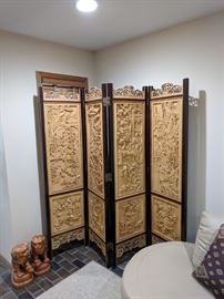 Chinese 4 Panel Wood Screen