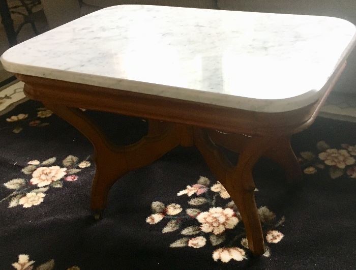 Marble top antique rectangle wood coffee table 