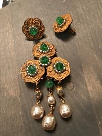 MIRIAM HASKELL Signed Vintage Brooch and Earring Set