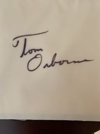 Tom Osborne signed flag