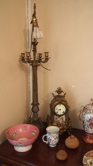 Gorgeous Pr. Large Lamps, As Is Enamel Front Clock