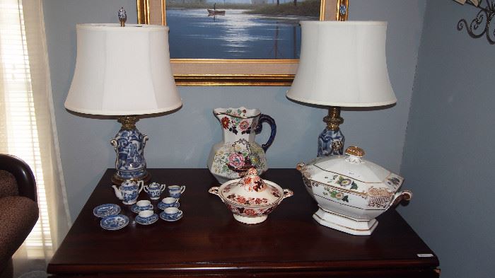 Beautiful Vintage Blue & White Lamps, Darling Blue & White Child's tea set, vintage china