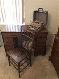 Vintage desk, oak chair, Royal Typewriter