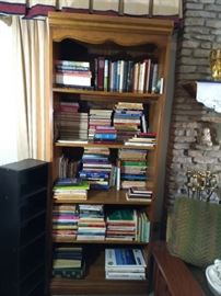 Lots religious books, book shelf and small shelving case.