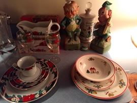 Christmas dishes and leprechaun containers 