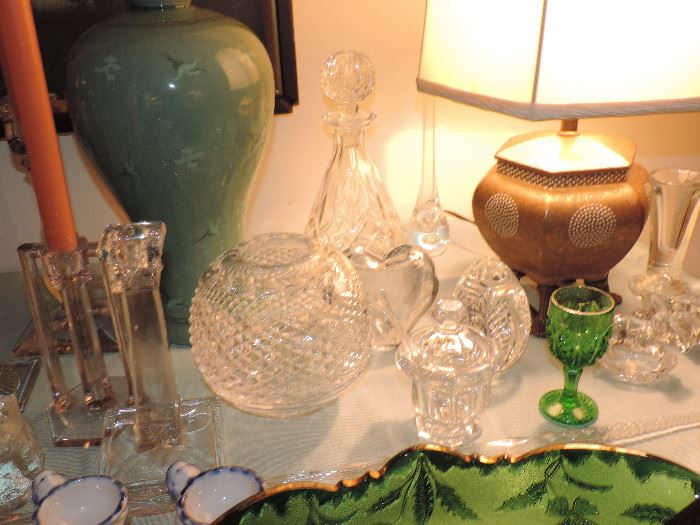 MUCH glassware to choose from from Lalique, Waterford, Baccarat, Heisey, Pattern, Ruby, Emerald Green, Northwood and OTHERS !