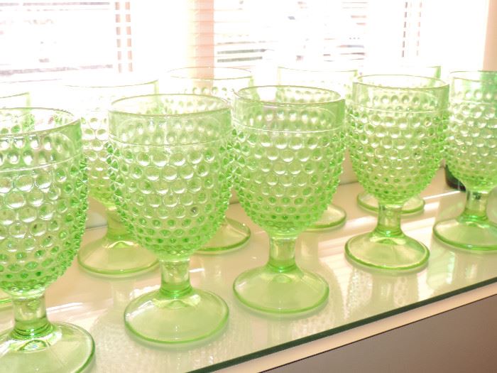 Vintage Hobnail Water-Glasses in Green 