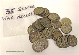  35 Silver War Nickels – auction estimate $10-$20 