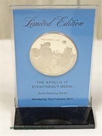  SOLID Sterling Silver “The Apollo 17 Eyewitness Medal” with Certificate of Authenticity – auction estimate $20-$50 