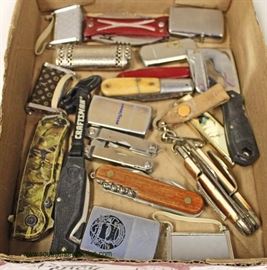  Box Lot of VINTAGE Lighters, Pen Knives, and More – auction estimate $20-$50 