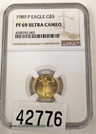  1989-P $5.00 Eagle Gold Coin PF-69 – auction estimate $100-$300 