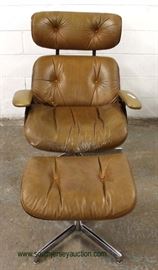  Mid Century Modern Leather Eames Style Lounge Chair with matching Ottoman – auction estimate $200-$600 