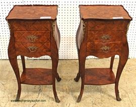  PAIR of ANTIQUE French 2 Drawer Mahogany Night Stands with Applied Bronze – auction estimate $200-$400 